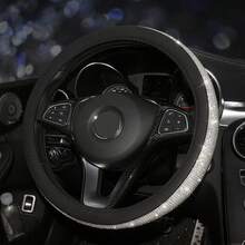 1pc New Rhinestone PU Leather Steering Wheel Cover, Shiny Crystal Rhinestone Decor, Universal 15 Inch Women's Car Steering Wheel Protector, Car Interior Accessory - Multicolor - View 6