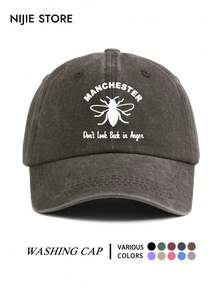 1pc Manchester Bee Don't Look Back In Anger Pattern Baseball Cap, Vintage Distressed Washed Style, Lightweight Comfortable Adjustable Sun Protection Multi-Function Baseball Cap Unisex Duck Bill Dad Hat, Suitable For Daily Outings, Outfit, Commuting, Travel, Vacation, Outdoor Activities, Trucker Hat - A - View 11