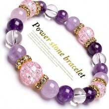 1pc Elegant Amethyst & Pink Cracked Crystal Beaded Bracelet, Energy Stone Healing Bracelet, Wards Off Negative Emotions, Women's Lucky Amulet Jewelry - Multicolor - View 5