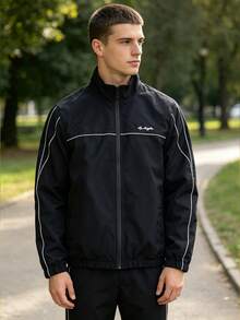 1pc Men's Autumn Jacket, Fashionable Versatile Style, Suitable For Outdoor Sports, Skateboarding, Street Casual Wear - Black - View 7