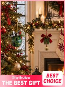 Single Item / Mixed Set Of 2 (Large Bell + Small Bell): Large Vintage-Style Christmas Bells (With Jute Rope), Decorated With Christmas Bows And Pine Cones; Suitable For Christmas Trees, Weddings, Gardens, And Porches,Christmas Home Decor - Multiple Styles - View 8