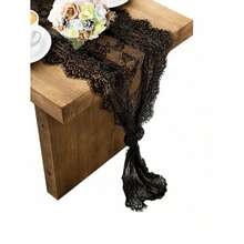 1pc 14*118 Inch Lace Table Runner, Embroidered Bohemian Style Wedding Table Runner, Halloween Tablecloth Vintage Country Lace Fabric Table Runner, Suitable For Wedding Party Bridal Shower Decoration Halloween Decoration - Black - View 11