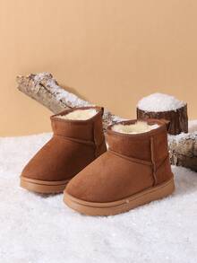Solid Color Kids Snow Boots Long Fur Thick Sole Boys Girls Outdoor Boots Flat Anti-Slip Warm Student Winter Shoes - Brown - View 1