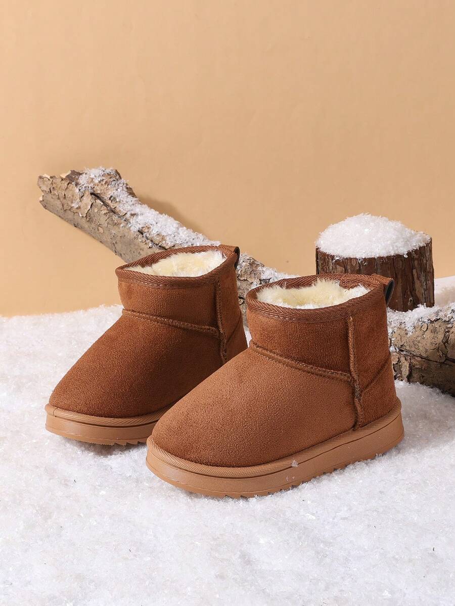 Solid Color Kids Snow Boots Long Fur Thick Sole Boys Girls Outdoor Boots Flat Anti-Slip Warm Student Winter Shoes - Brown - View 1