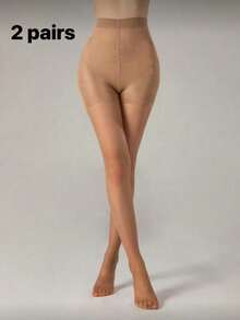 40D 2-Pack Women's Tummy Control & Butt Lifting Tights, Suitable For Daily Casual, Party, Date Wear - Apricot - View 7