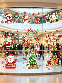 1pc Christmas Decoration Sticker, Cartoon Santa Claus, Penguin, Snowman, Reindeer, Snowflake Static Glass Decal, Door Sticker, Removable Without Glue, Suitable For Mall, Store, Home Door And Window Holiday Decoration, Christmas Window Sticker, Holiday Atmosphere Decor - A - View 4