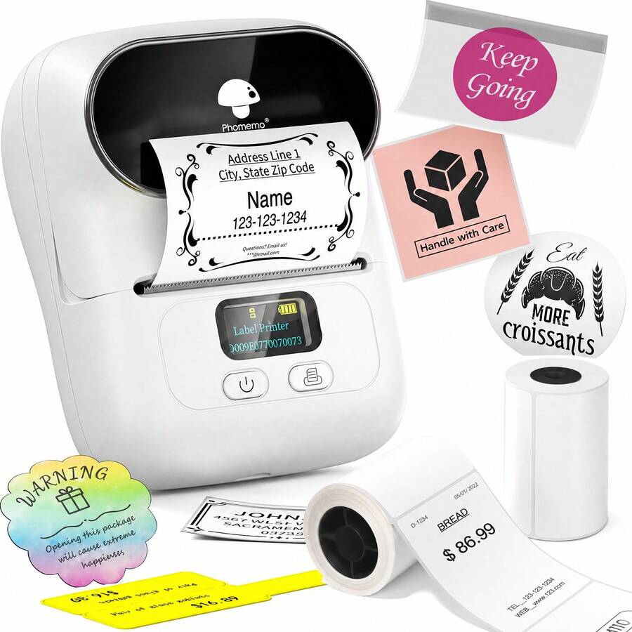 Phomemo M110 Wireless Label Printer - 203dpi Portable Label Maker, Suitable For Small Business, Office, Store - Compatible With IOS/Android And PC - Suitable For Barcode, Price, Logistics, Address And Clothing Labels - White - View 1