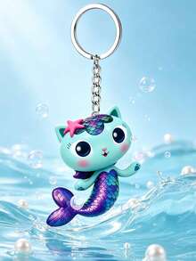 MASSDI Gabby'sDollhouse Acrylic Keychain, 2D Flat Rainbow Fairy Gabby Pattern Bag Accessory, Durable Keychain Accessory, Suitable For Keys, Backpacks, Wallets, And Luggage, Perfect For Fans, Birthday Gifts, Party Favors, And Themed Events - Mermaid Cat - View 4