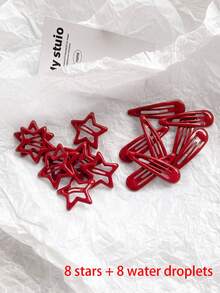 16pcs Red Star & Water Drop Snap Hair Clips, Cute Y2K Metal Hair Clips, Non-Slip Hair Accessories, Suitable For Women And Girls, Autumn Hair Clips Hair Accessories - Multicolor - View 7