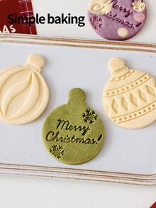 4 Pcs (1 Cut And 3 Impressions) Christmas Bead Cookie Cutter. Christmas Decoration Cookie Mold, Kitchen Baking Tool For Holiday Parties, Round Cookie Stamp - View 12