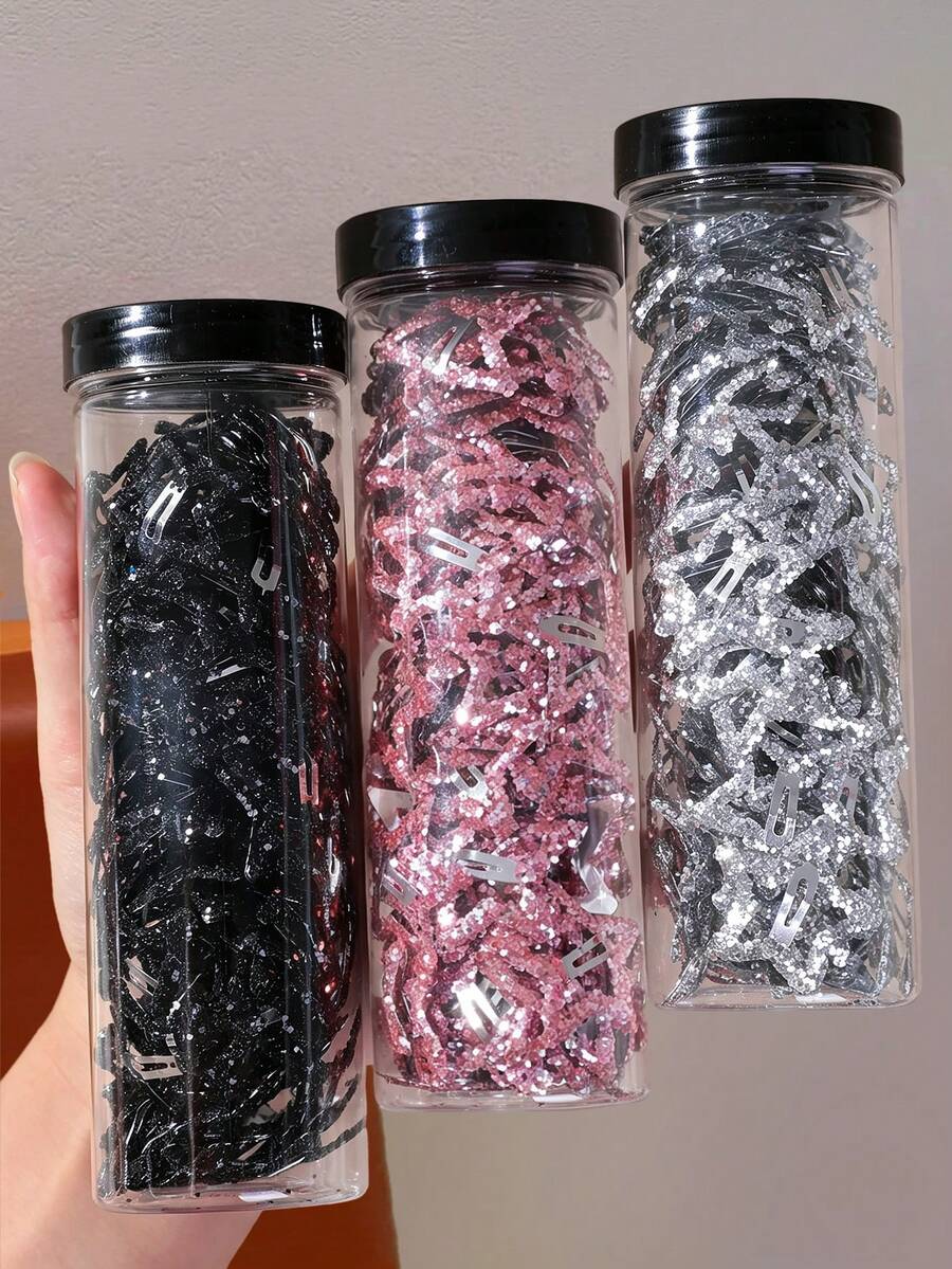 30/10pcs Kids Baby Multi-Color Five-Point Star Sequin Glitter BB Hair Clips Side Hair Clips Pair Clips For Daily Use Hair Accessories - Multicolor - View 1
