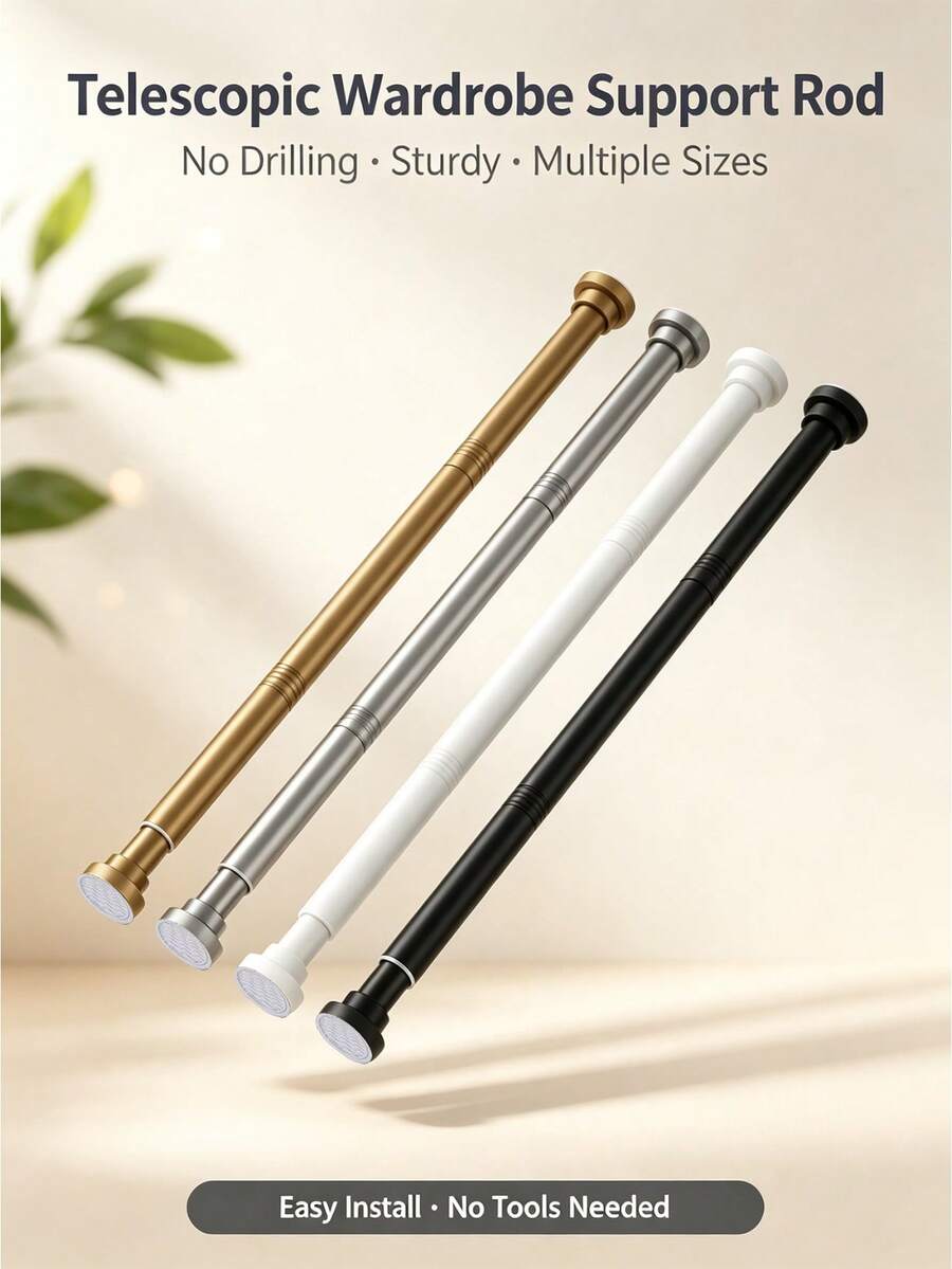 [Best Seller]1pc Extra Long Stainless Steel Telescopic Rod, Curtain Rod, Door Curtain, Wardrobe, Shower Curtain Rod, Tension Rod, Clothes Drying Rod, Pull Curtain Rod, Window Curtain Rod, Wardrobe Hanging Rod, Extendable Rod, Laundry Drying Rod, Hanging Rod Bracket, Kitchen Utensil Storage Rod, Black Room Divider, Spring Curtain Rod, Spring Shower Curtain Rod, No Drilling Required, Adjustable Bathroom Divider Spring Rod, Adjustable Black Shower Curtain Rod, No Drilling Required, Easy Installation, Suitable For Bathroom