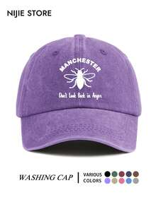 1pc Manchester Bee Don't Look Back In Anger Pattern Baseball Cap, Vintage Distressed Washed Style, Lightweight Comfortable Adjustable Sun Protection Multi-Function Baseball Cap Unisex Duck Bill Dad Hat, Suitable For Daily Outings, Outfit, Commuting, Travel, Vacation, Outdoor Activities, Trucker Hat - A - View 8