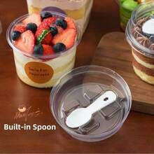 Bộ 20/40/100 cốc pudding tròn tái sử dụng, gồm cốc, cốc có nắp kèm thìa, cốc tiệc, ly sáng tạo, hộp đựng bánh mousse trong suốt, cốc sữa chua, đồ dùng tiệc, cốc tròn, hộp đựng pudding kèm thìa - Nhiều màu - Xem 6