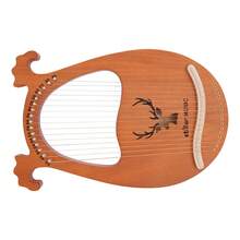 RainWeel Harfe 16 Metallsaiten Mahagoni Harp mit Stimmschlüssel Vintage Instrument Leier Harfe Mahagoni Korpus Runder Rand Angenehmer Klang+Stimmschlüssel Saiten - Braun - Übersicht 6
