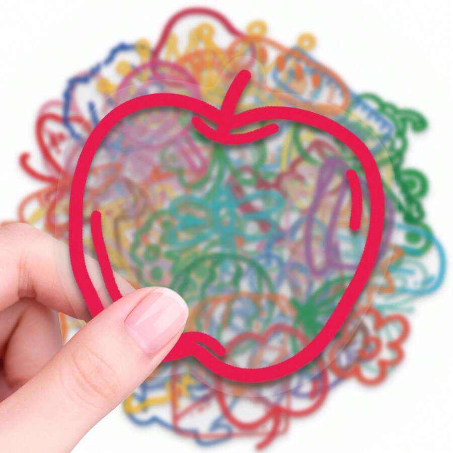 56pcs Colorful Outline Simple PET Stickers, Perfect For Scrapbooking, Journals, Laptops, Bumpers, Skateboards, Water Bottles, Computers, Phones And Other DIY Creative Graffiti Sticker Toys - Multicolor - View 1