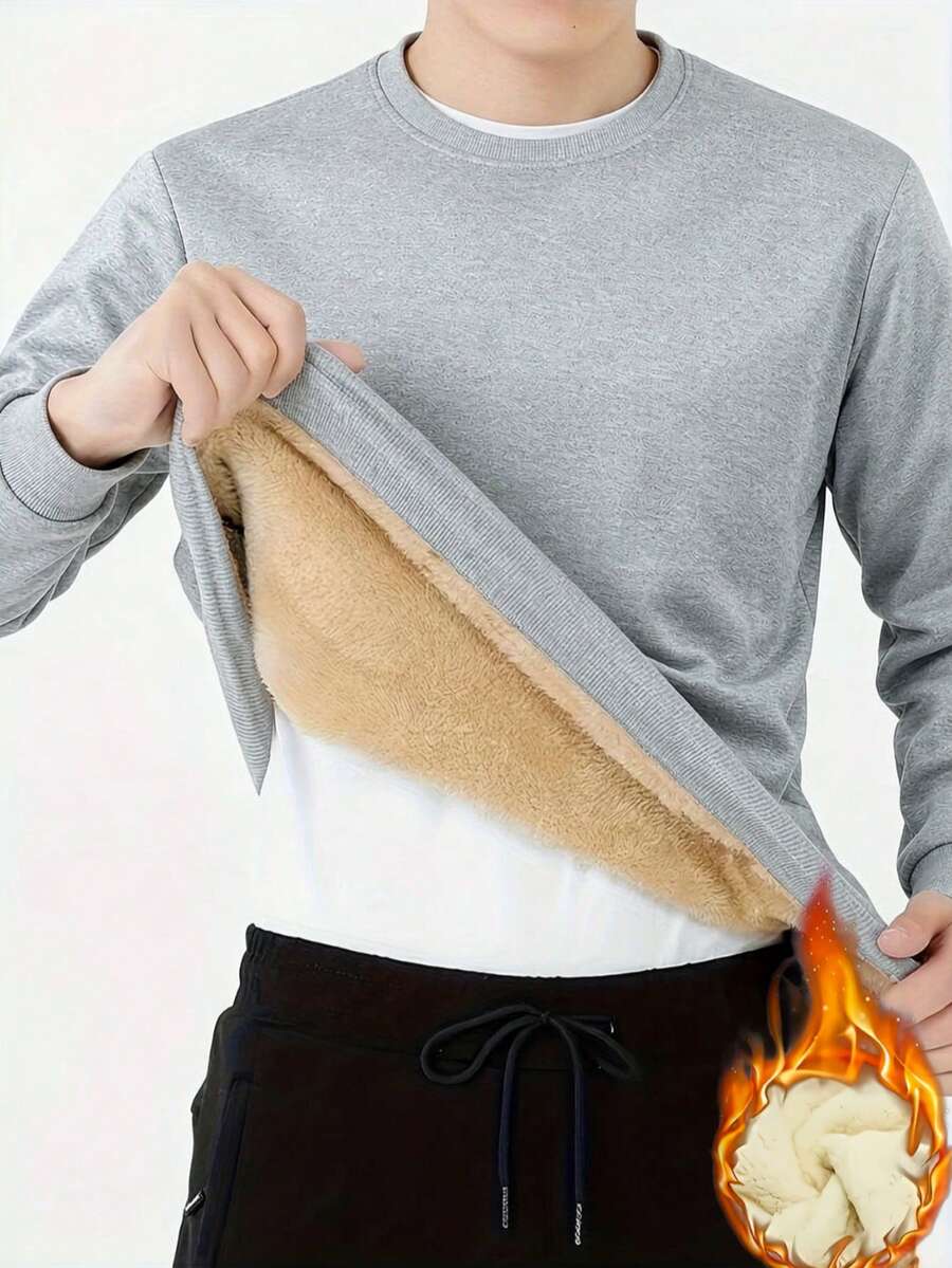 Men's Solid Color Crew Neck Sweatshirt, Minimalist Casual Outdoor Business Style