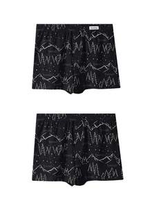 4pcs/Pack Men's Boxer Briefs Mountain & Tree Print Casual Home Wear Breathable Elastic Shorts - Multicolor - View 7