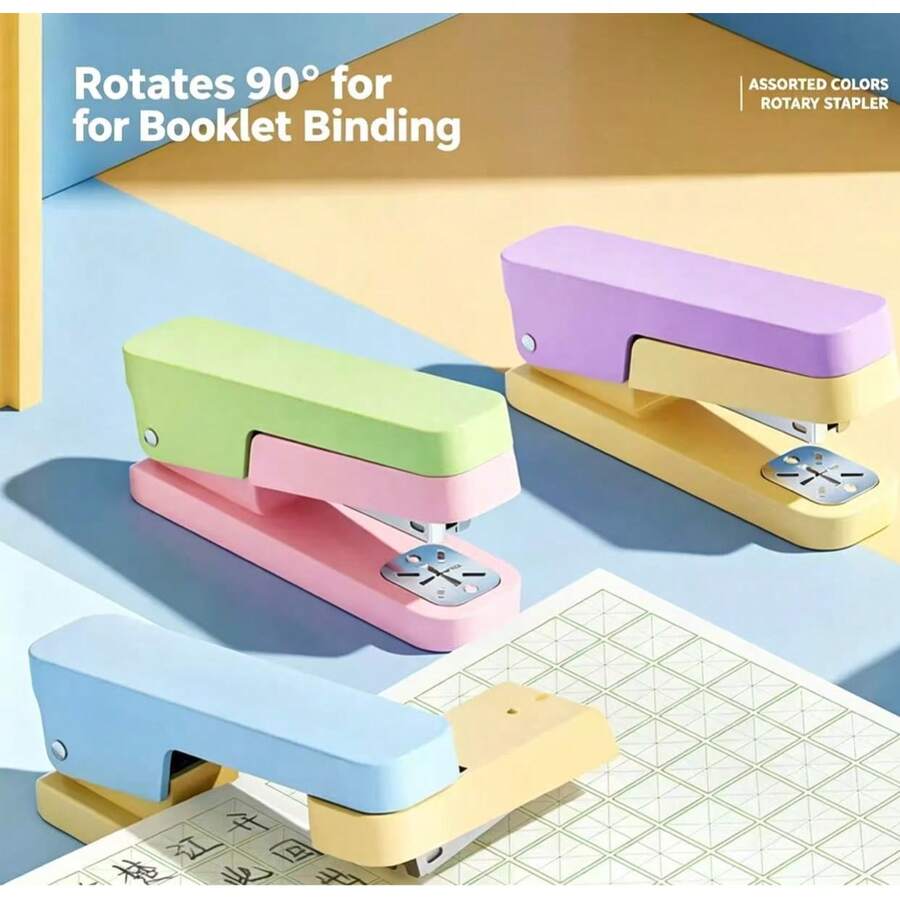 Small Square Sugar Stapler 360° Rotatable Office Stapler With High Aesthetic Value, Home Use, Center Stitching, Stationery Gift - Multicolor - View 1