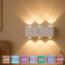 1pc Motion Sensor Night Light Magnetic Wall Lamp Detachable Wall Light With Lens Up And Down Light Output USB Rechargeable LED Light Wireless Stair Light Indoor Wooden Wall Lamp Suitable For Wardrobe, Hallway, Stairs - Multicolor - View 10