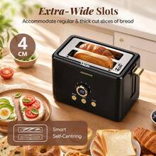 Aigostar 2 Slice Toaster With LED Digital Display & Extra Wide Slots, Black - UK Plug(220-240V) - View 4