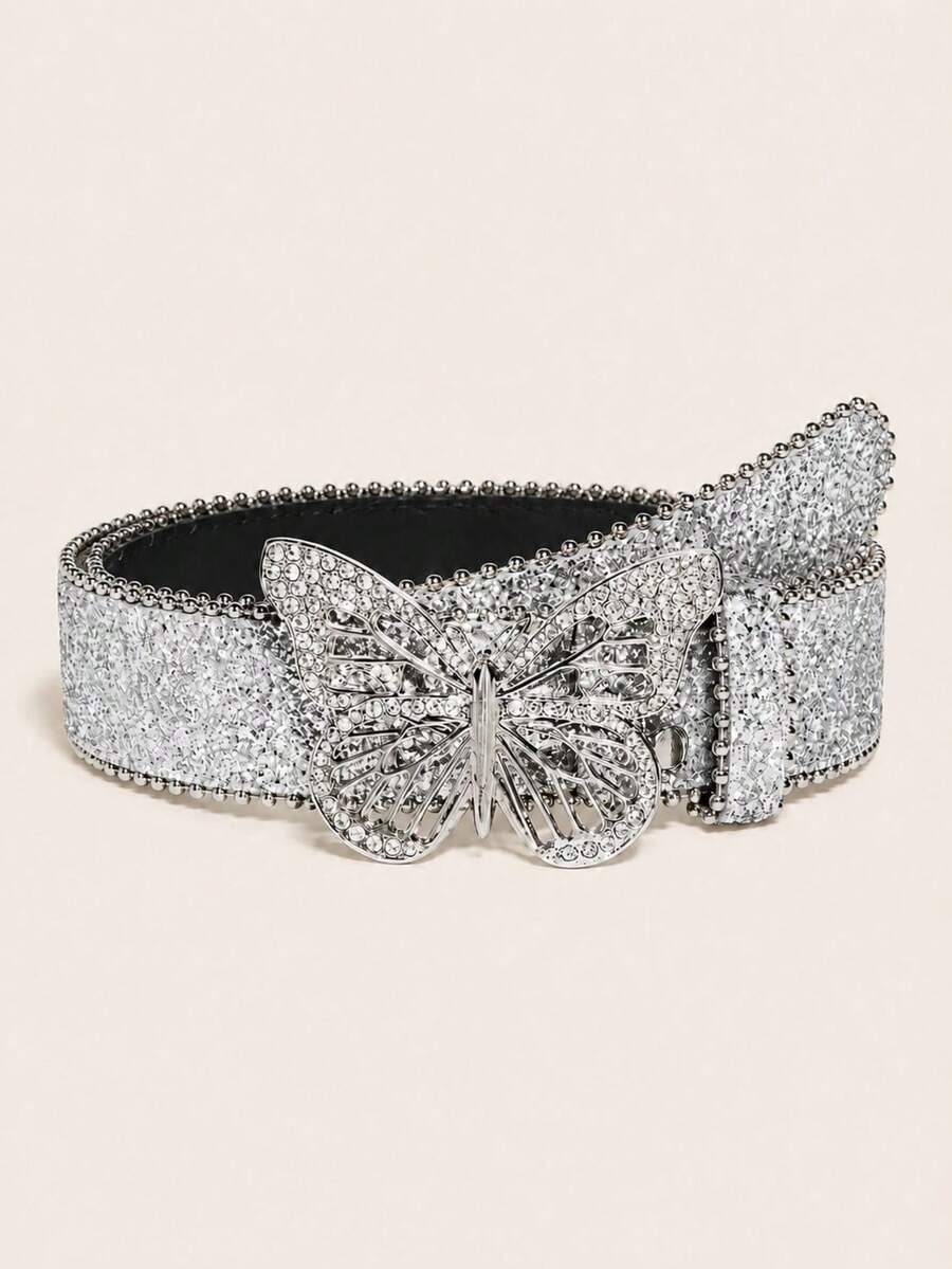 1pc Sequin Rhinestone Fashion Party Women's PU Leather Belt, Suitable For Carnival, Back To School, Christmas, Halloween And Daily Wear