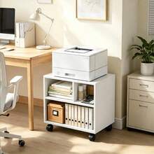 Mobile White Printer Stand, Simple Under‑Desk Printer Cart, Space‑Saving Printer Shelf, Slide Under Desk To Free Up Desktop Space For Home Office - White - View 5