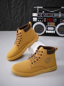 Men's Fashion Minimalist Casual Sports Skate Shoes, High-Top Sneakers, All-Season - Khaki - View 2