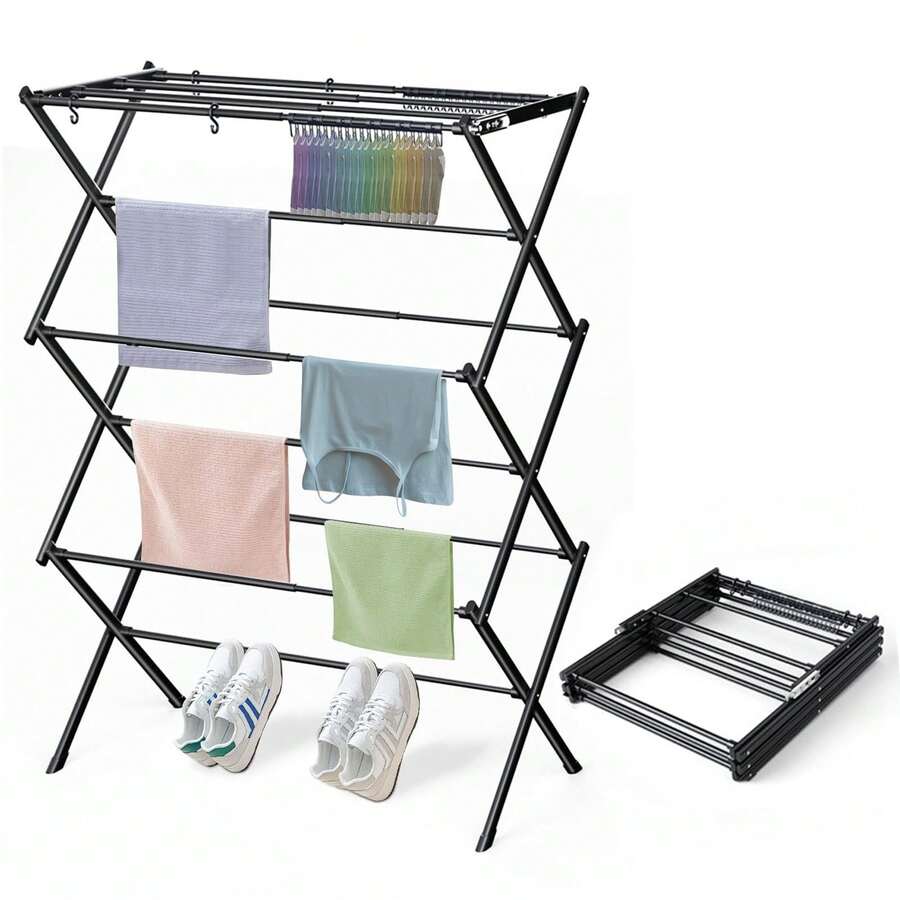 Tendedero plegable para secar ropa, color negro, 1 pieza - Negro - Ver 1
