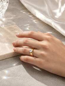 1pc Vintage Twisted Rope Wide Band Heart-Shaped Ring, High-Transparency Heart Design Niche Style Ring, Daily Commute Evening Party Women's Personalized Ring - ring - View 3