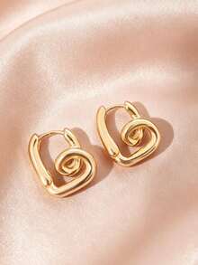 QTHOPE Hollow Heart Geometric Earrings, Simple Elegant Classic Ear Studs For Women And Girls, Wedding Bridal Jewelry Gift - Gold - View 5