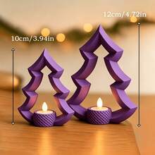 2pcs (Large + Small) Christmas Tree Tea Light Candle Holder, Hollow Christmas Tree Shaped Candle Base, Holiday Tabletop Decor, Suitable For Home Party Holiday Decoration, Multiple Colors Available - Upgraded Version - View 4