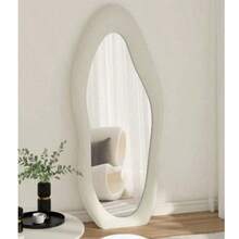 Full-Length Movable Viral-Style Irregular-Shaped Dressing Mirror, Integrated With A Hanger And Coat Rack For Girls' Bedrooms, Mango-Colored Floor-Standing Mirror. - 1PC - View 5