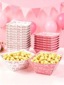 6pcs Pink Bow Theme Party Plates, Bow Pattern Disposable Plates, Snack Boxes, Popcorn Boxes, French Fries Boxes, Pink Bow Theme Birthday Party Decorations, Girls Birthday Party Supplies, Disposable Plates Suitable For Family Movie Night, Baby Shower, Gender Reveal Party Decorations, Wedding Decorations, First Birthday Anniversary Decorations, Birthday Gifts, Holiday Party Table Centerpiece Decorations, Party Favors - Pink and White Bow - View 3