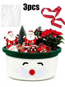3pcs Christmas Cartoon Storage Baskets, Santa Claus & Snowman Storage Baskets With Gift Bags And Ribbons, Holiday Clutter & Gift Storage Baskets, Home Organization Storage Baskets, Christmas Party Decor, Cute Gift Packaging Storage Boxes - Multicolor - View 11