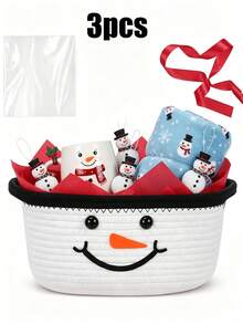 3pcs Christmas Cartoon Storage Baskets, Santa Claus & Snowman Storage Baskets With Gift Bags And Ribbons, Holiday Clutter & Gift Storage Baskets, Home Organization Storage Baskets, Christmas Party Decor, Cute Gift Packaging Storage Boxes - Multicolor - View 14