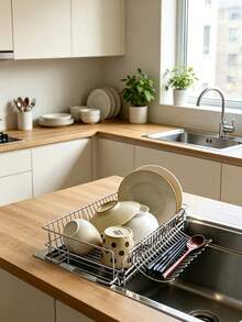 2/3pcs Stainless Steel Expandable Dish Drying Rack, Roll-Up Sink Drainer, Kitchen Sink Organizer, Can Hold Bowls, Plates, Cups, Utensils, Space-Saving, Suitable For Home Apartment Countertop Storage, Housewarming Gift, Ideal For Mom, Wife, Family - Multicolor - View 10