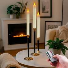 Realistic Wax-Like Flameless Taper Candles With Remote Timer, LED Flickering Candle Holders, Battery Operated Candles With Base, 9.8 Inch, Home Christmas Wedding Celebration Decor, White/Ivory, 6pcs/12pcs - Taper Candle - View 7