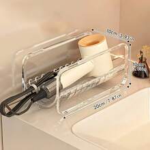 1/2pcs Desktop Transparent Storage Rack, Hair Dryer Holder, Transparent Acrylic Storage Rack, Stackable Curling Iron Holder, Suitable For Bathroom Vanity Storage, Can Store Hair Dryer, Curling Iron, Hair Styling Tools, Etc. - Multicolor - View 3