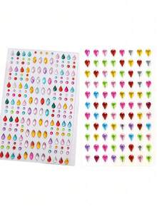 451pcs Rainbow 3D Glitter Gem Stickers, 2pcs Acrylic Glitter Heart Stickers, Self-Adhesive Rhinestone Teardrop Design, Suitable For Makeup And Clothing, Multi-Color Diamond Face Gems, Perfect For Festivals, Parties And Events - Multicolor - View 10