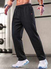 Men's Sports Long Pants, Straight Leg Outdoor Casual Pants For Spring And Autumn, Jogging Long Pants For Men, Suitable For Daily Wear And Exercise - Black - View 2