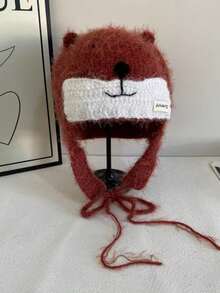 1pc Women's Plush Animal Shaped Decorative Earflap Warm Windproof Tie-Up Cute Style Outdoor Photo Outfit Matching Hat - Animal - View 11