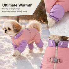 Winter Thickened Warm Padded Coat With Four-Leg Zipper, Winter Pet Warm Jacket, Bichon Teddy Dopamine Style, Suitable For Medium And Small Pets - Pink - View 5