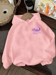 Tween Girl Fun Print Sweatshirt, Warm And Comfortable Thermal Lined Pullover Sweatshirt For Autumn/Winter - Pink - View 4