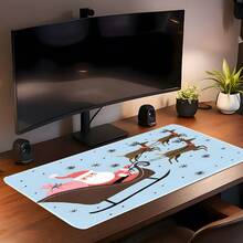 1pc Light Blue Christmas Cartoon Extra Large Extended Mouse Pad, Printed With Santa Claus, Sleigh, Reindeer And Snowflake Patterns, Non-Slip Rubber Bottom, Stitched Soft Fabric Keyboard Desk Mat, Suitable For Office, Gaming And Christmas Gift - View 12
