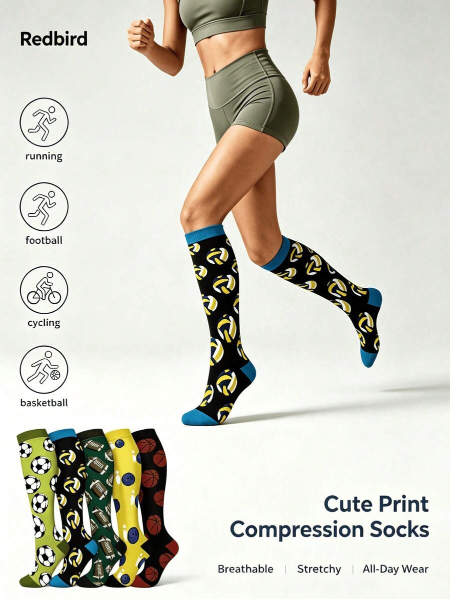 1/3 Pair Random Neutral Style Elastic Compression Socks, New Autumn Fashion Women's Socks, Suitable For Hiking, Running And Air Travel. - Multicolor - View 1