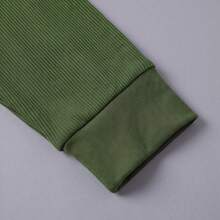 Men's Olive Green Ribbed Knit Polo Shirt V-Neck Long Sleeve Textured Fabric Casual Minimalist Autumn Top - Army Green - View 7