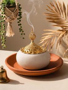 1pc Round Metal & Ceramic Handheld Incense Burner, 2 Colors White & Black, Minimal Natural Luxury Style, Aromatherapy Decor. Perfect For Home, Office, Hotel, Halloween, Christmas & Ramadan Decor. - Incense Burner - View 14