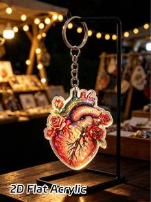 2D Flat Acrylic Pendant With Rose Floral Pattern, Keychain With Artery Pattern. Fashionable Bag Charm, Cardiologist Gift, Nurse Medical Student Gift, Car Keychain, Birthday Gift, Holiday Party Gift, Medical Student Graduation Souvenir, First Aid Training Completion Gift - Multicolor - View 8