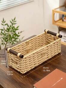 Cesta de almacenamiento tejida de cuerda de papel con asa, contenedor de almacenamiento decorativo para encimera, soporte para papel higiénico, adecuado para la parte superior del tanque del inodoro - Multicolor - Ver 12